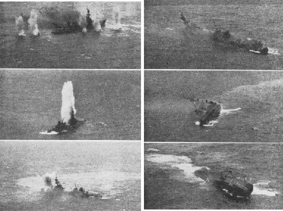 Six photographs showing the sinking of the USS Salt Lake City (CA-25)