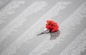 Flower laid around the Wall of Remembrance at the Korean War Veterans Memorial