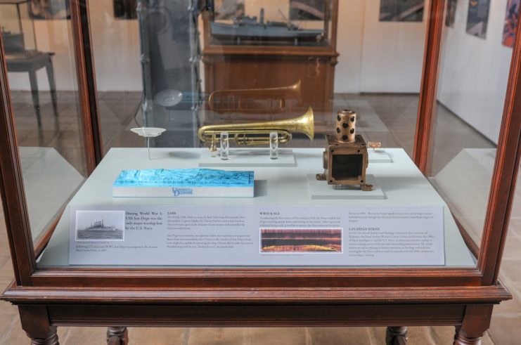 Artifacts from the USS San Diego (ACR-6) on display