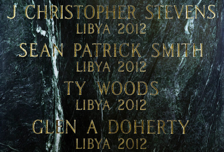 Memorial plaque featuring the names of those who died in the 2012 Benghazi attack