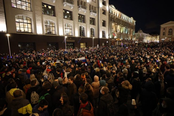 Protestors gathered on the streets of Moscow