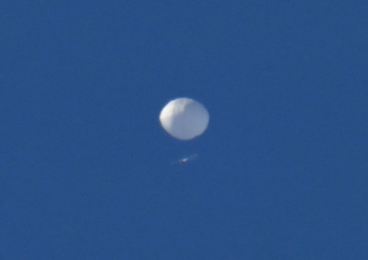 Chinese spy balloon floating in the sky