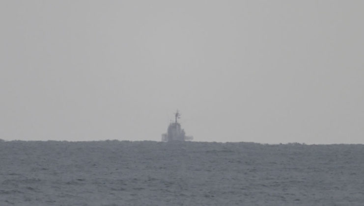 Ship at sea on a foggy day