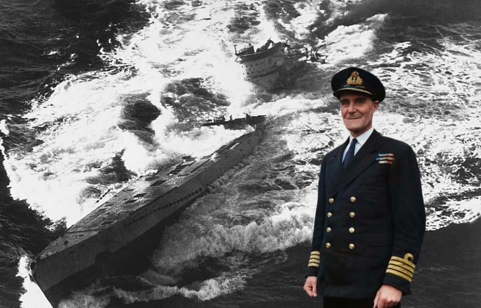U-boat sinking at sea + Military portrait of Frederic Walker