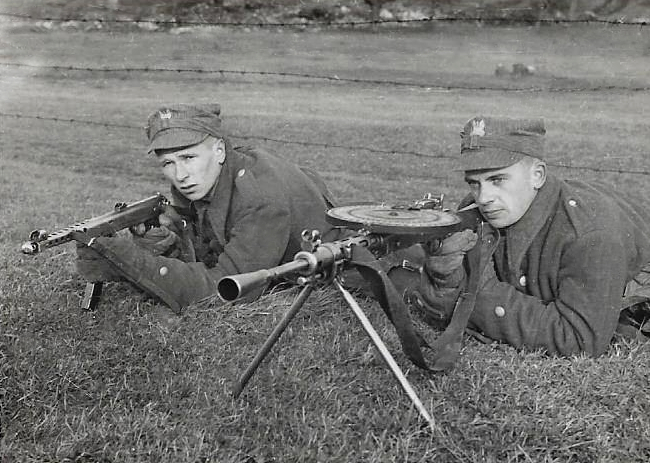 Border Protection Force soldiers manning weapons, including a Degtyaryov machine gun