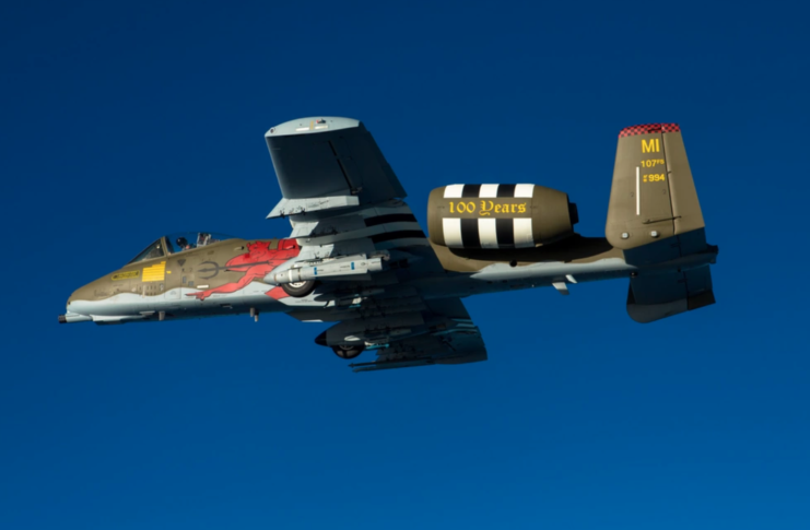 Fairchild Republic A-10 Thunderbolt II with a cow kill marking painted on its side