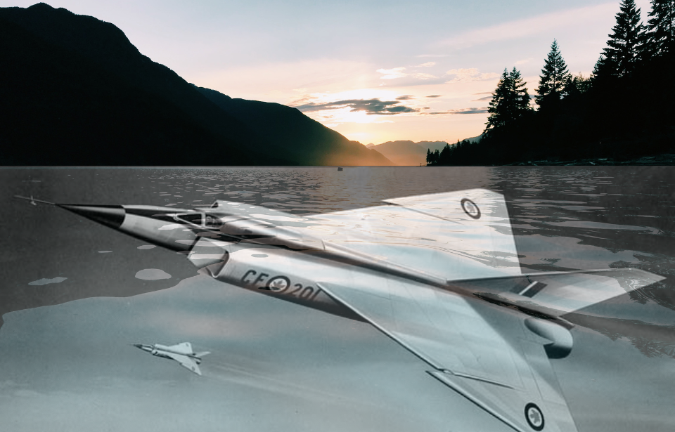Two Avro Arrows at the bottom of a picturesque lake