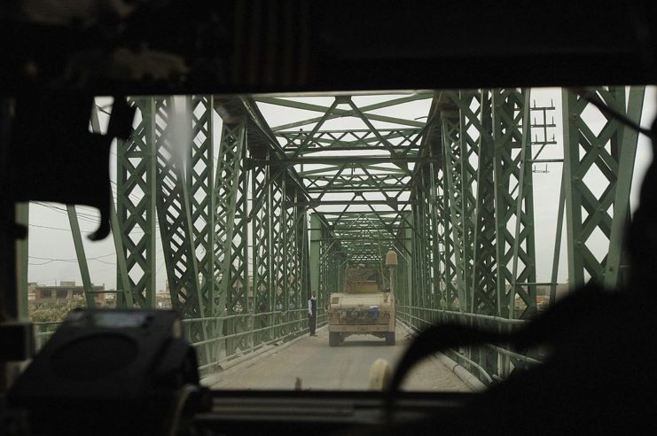 Armored vehicles crossing Blackwater Bridge