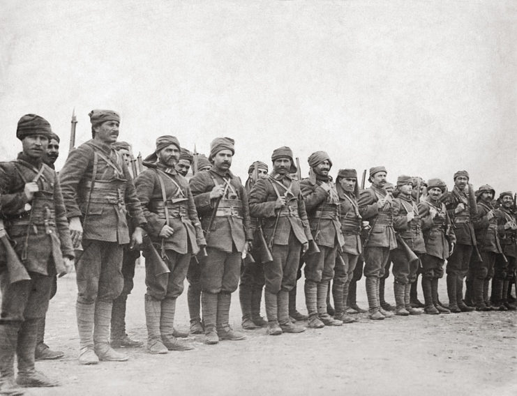 Ottoman soldiers standing in a line