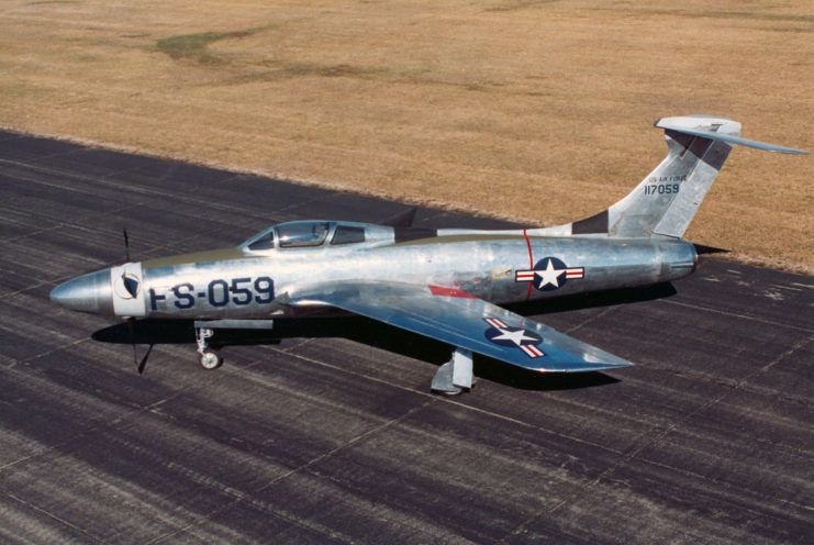 Republic XF-84H Thunderscreech parked on a runway