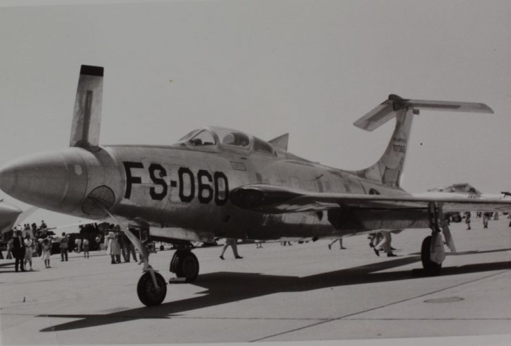 Republic XF-84H Thunderscreech parked on a runway