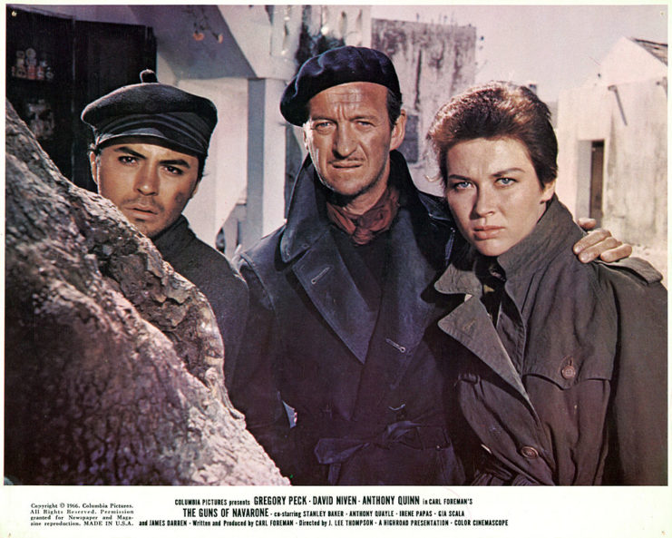 James Darren, David Niven and Gia Scala as Pvt. Spyros Pappadimos, Cpl. James Arthur Miller and Anna in 'The Guns of Navarone'