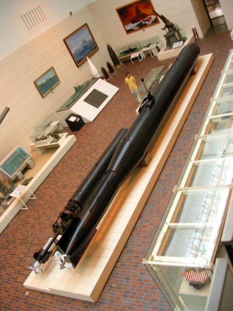 Type 93 torpedo and a Kaiten on display