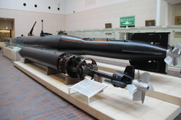 Type 93 torpedo and a Kaiten on display