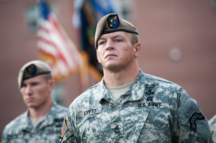 Two US Army Rangers standing at attention