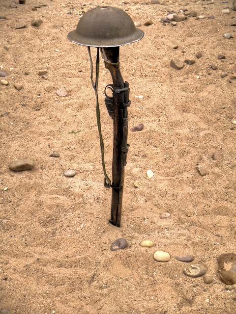 Battlefield Cross erected in the sand