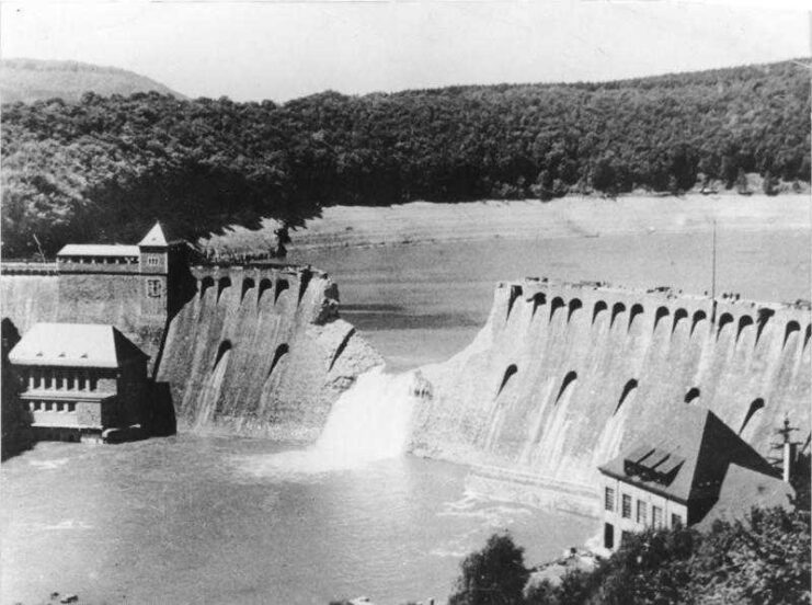 Overhead view of the damage sustained to the Edersee Dam