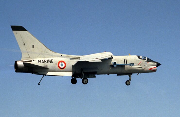 Vought F-8E(FN) Crusader preparing to land aboard the USS Dwight D. Eisenhower (CVN-69)