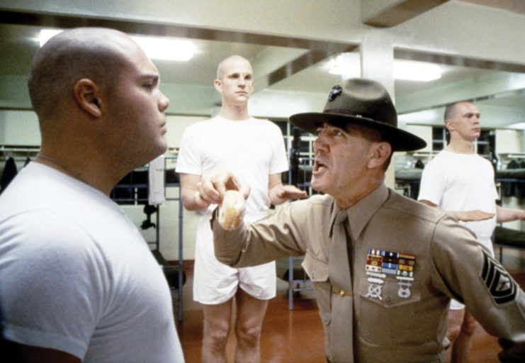 Vincent D'Onofrio and R. Lee Ermey as Pvt. Leonard "Gomer Pyle" Lawrence and Gunnery Sgt. Hartman in 'Full Metal Jacket'