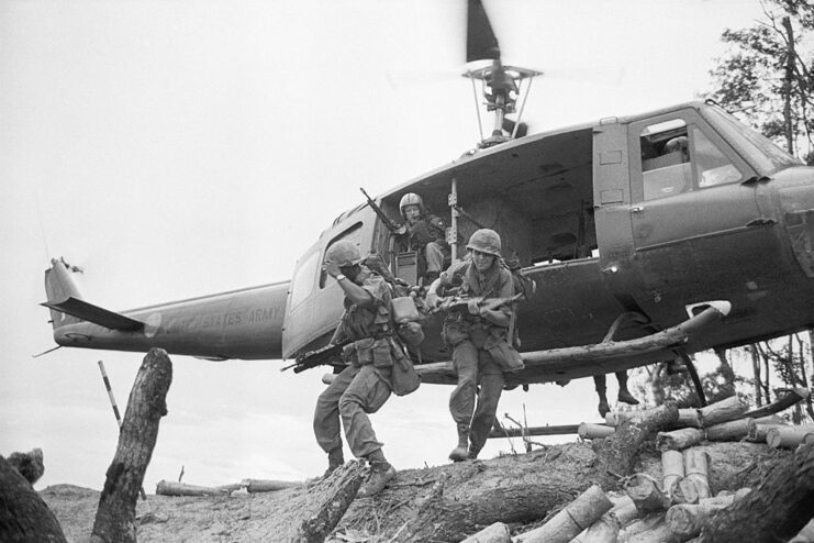 Paratroopers with the 101st Airborne Division jumping from a helicopter