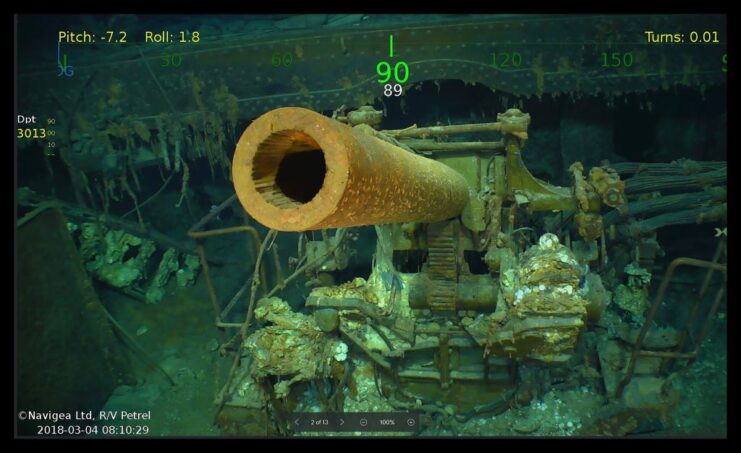 USS Lexington's (CV-2) deck gun beneath the water