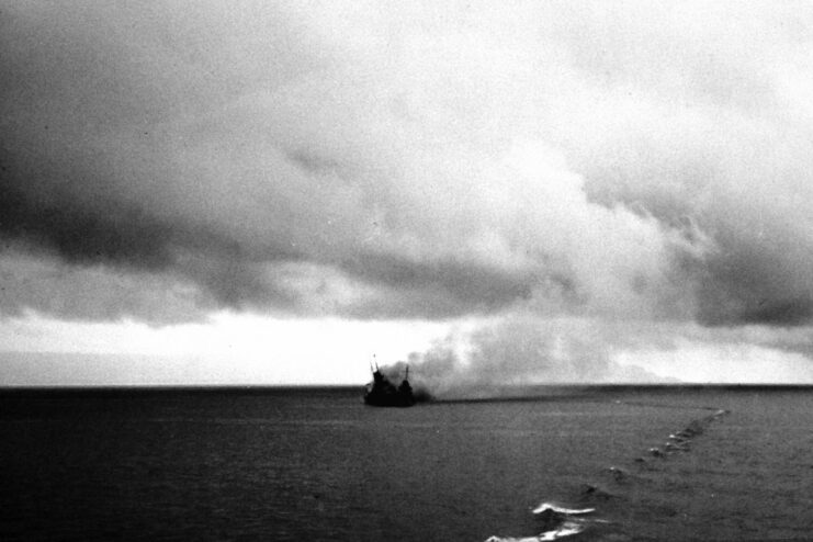 HMAS Canberra (D33) sinking at sea
