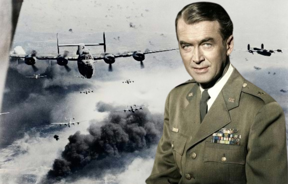 Consolidated B-24 Liberators in flight + Military portrait of James Stewart