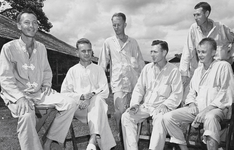 Six members of the Lost Battalion in the Pacific Theater sitting together