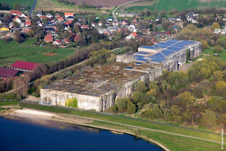 Aerial view of the Valentin U-boat pen