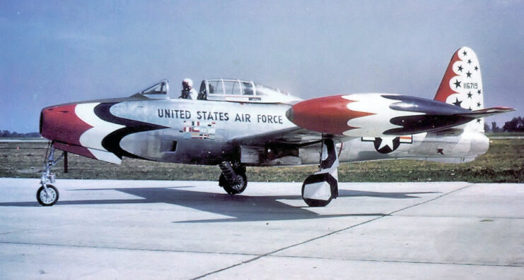 Republic F-84G Thunderjet parked on a runway