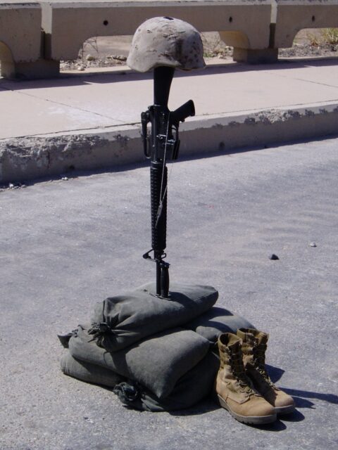 Battlefield Cross in the middle of a street