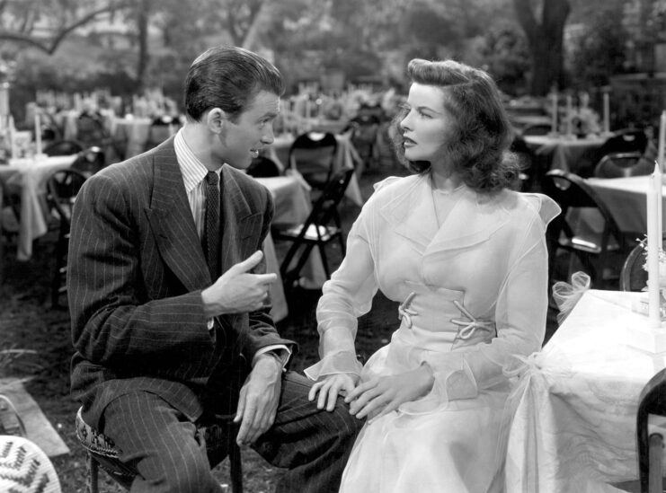 James Stewart and Katharine Hepburn as Macaulay "Mike" Connor and Tracy Lord in 'The Philadelphia Story'