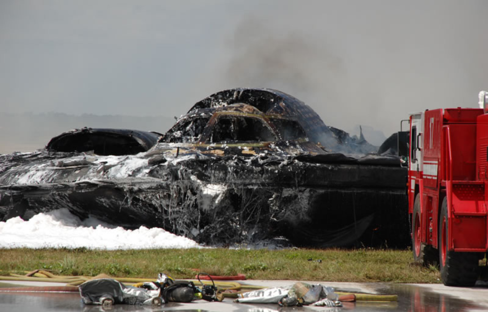 Charred remains of the Northrop Grumman B-2 Spirit 'Spirit of Kansas'