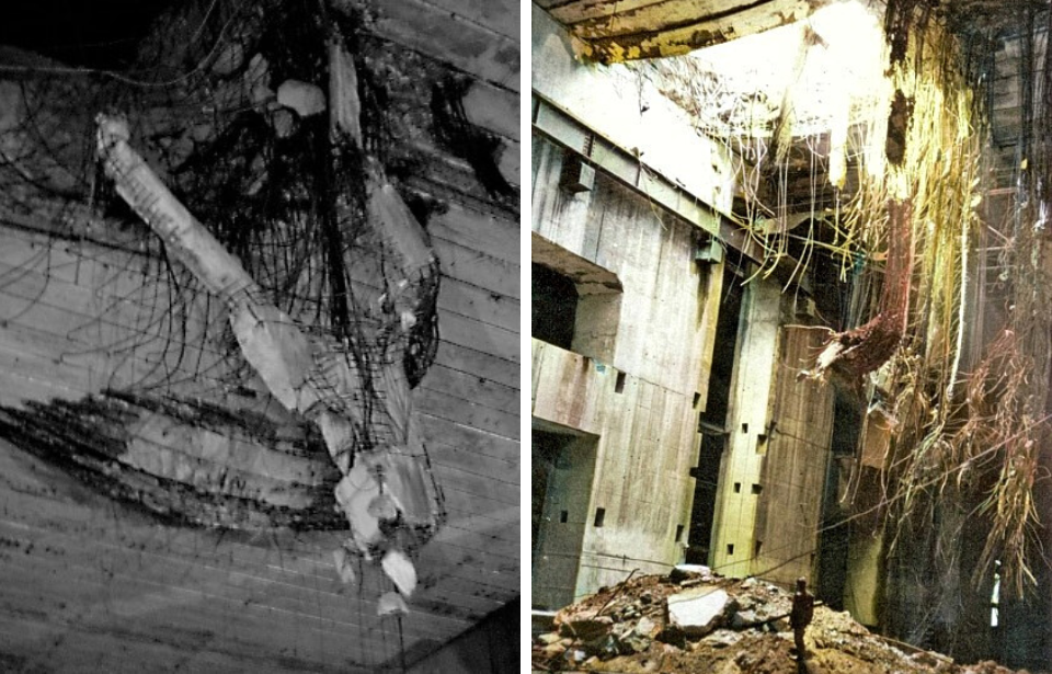 Two images showing the destruction caused by the Grand Slam bombs that were dropped on the Valentin U-boat pen