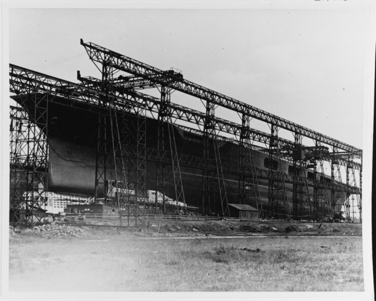 USS Lexington (CV-2) on the slipway