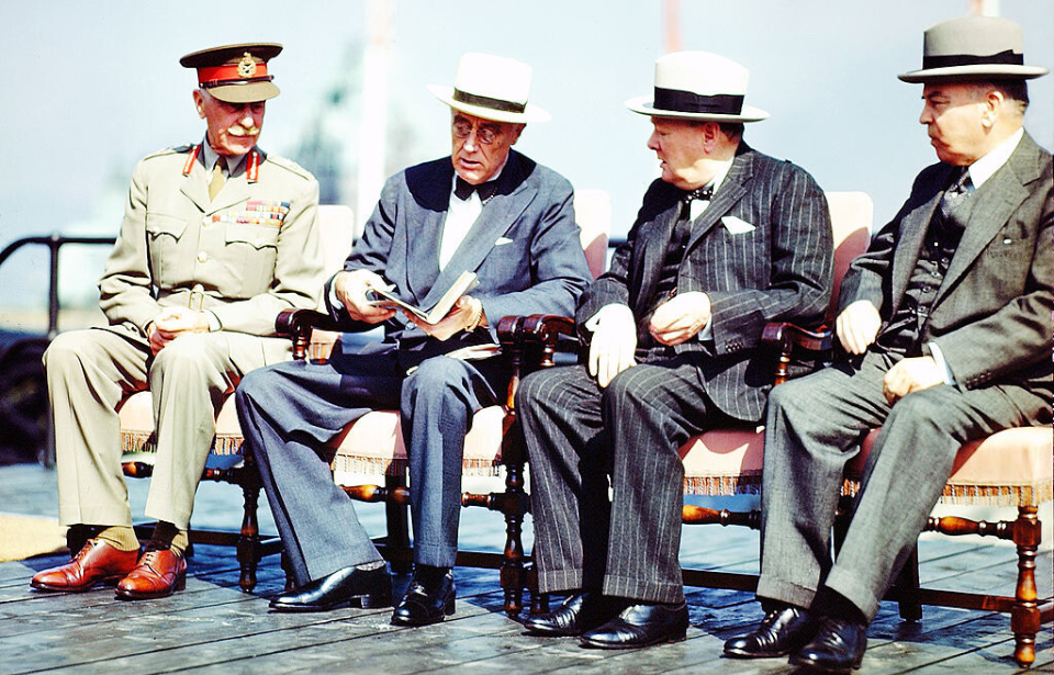 Alexander Cambridge, Franklin Roosevelt, Winston Churchill and William Lyon Mackenzie King sitting together