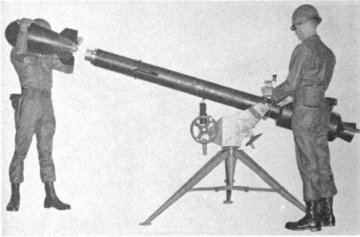 Two soldiers loading an M28/M29 Davy Crockett Weapon System