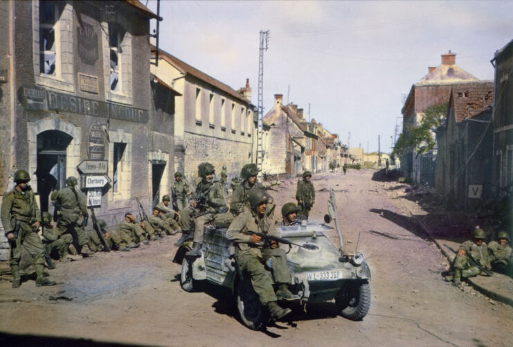 American paratroopers standing in the middle of a street