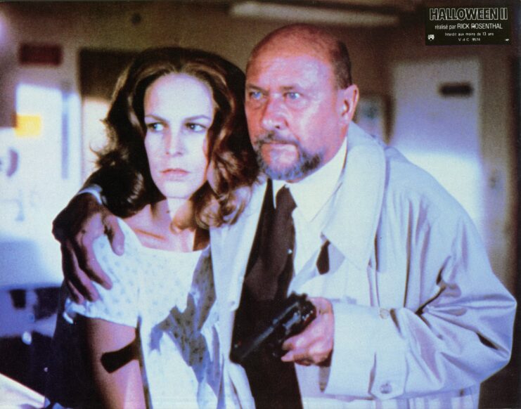 Jamie Lee Curtis and Donald Pleasance as Laurie Strode and Dr. Sam Loomis in 'Halloween II'