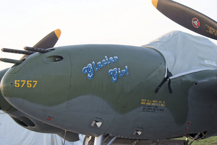 Close-up of the Lockheed P-38F Lightning 'Glacier Girl'