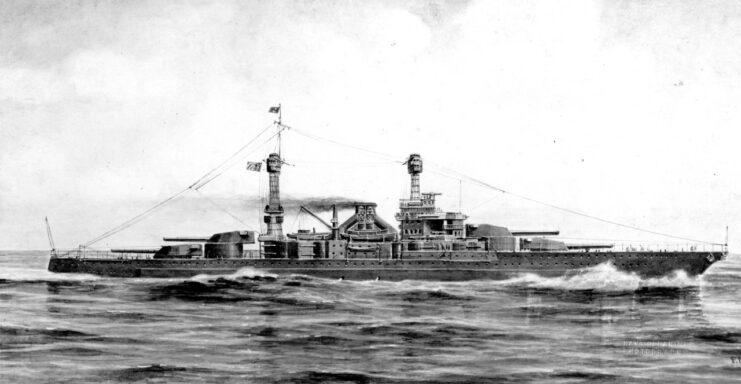Drawing of a South Dakota-class battleship at sea