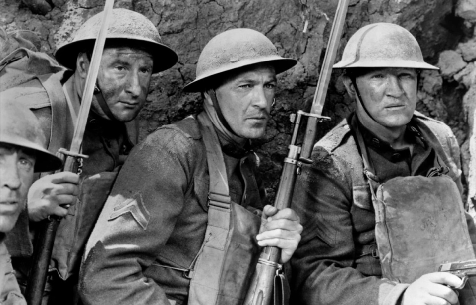 Gary Cooper, Joe Sawyer and George Tobias as Alvin York, Sergeant Early and "Pusher" Ross in 'Sergeant York'