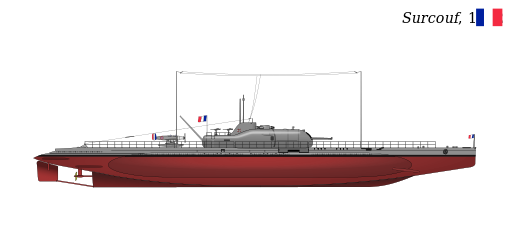 Digital rendering of the French submarine Surcouf