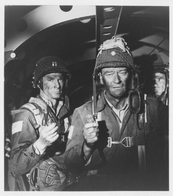 Steve Forrest and John Wayne as Capt. Harding and Col. Benjamin Vandervoort in 'The Longest Day'