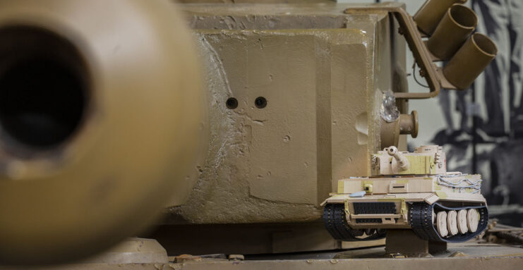 Tiger 131 brick model placed beside the turret of the real tank