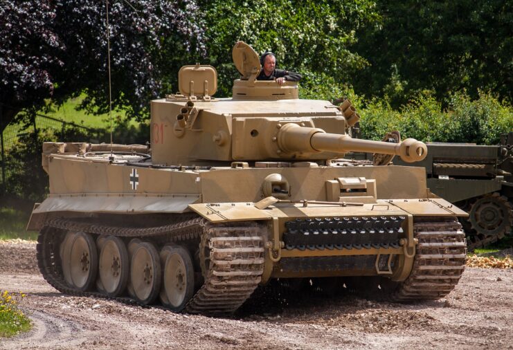 Tiger 131 driving along a dirt path