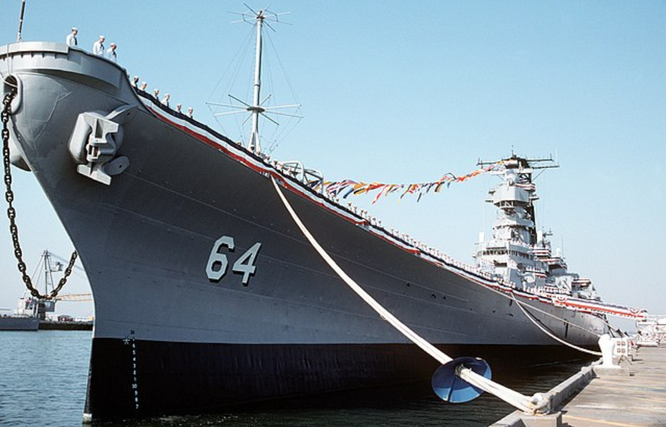 USS Wisconsin (BB-64) docked at port