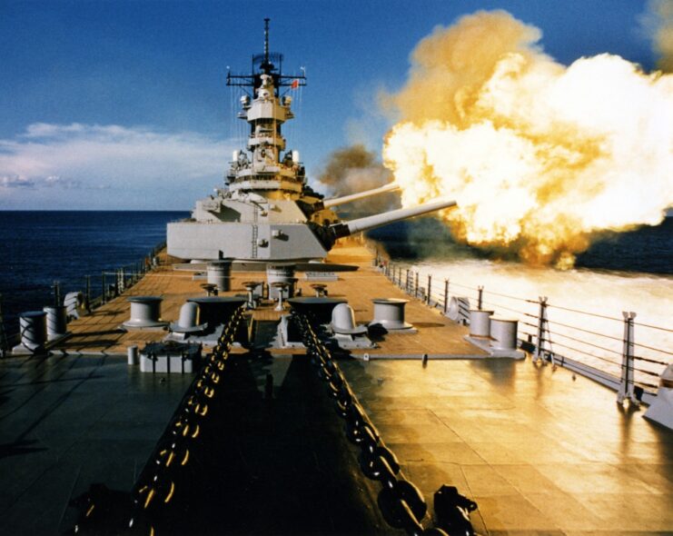 USS Wisconsin (BB-64) firing her big guns