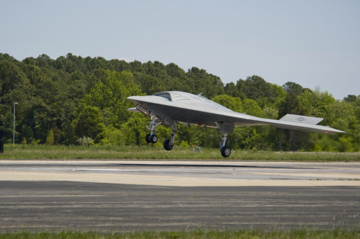 Northrop Grumman X-47B landing on a runway