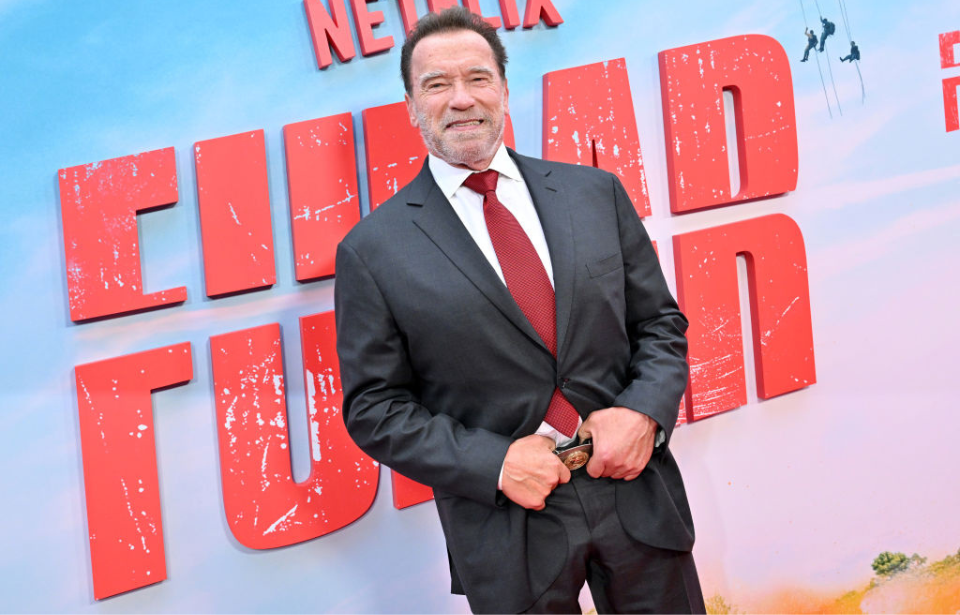 Arnold Schwarzenegger posing on a red carpet